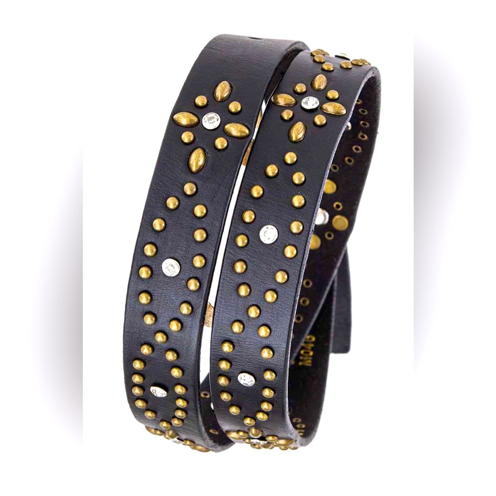 Black & Gold Genuine Leather Statement Belt